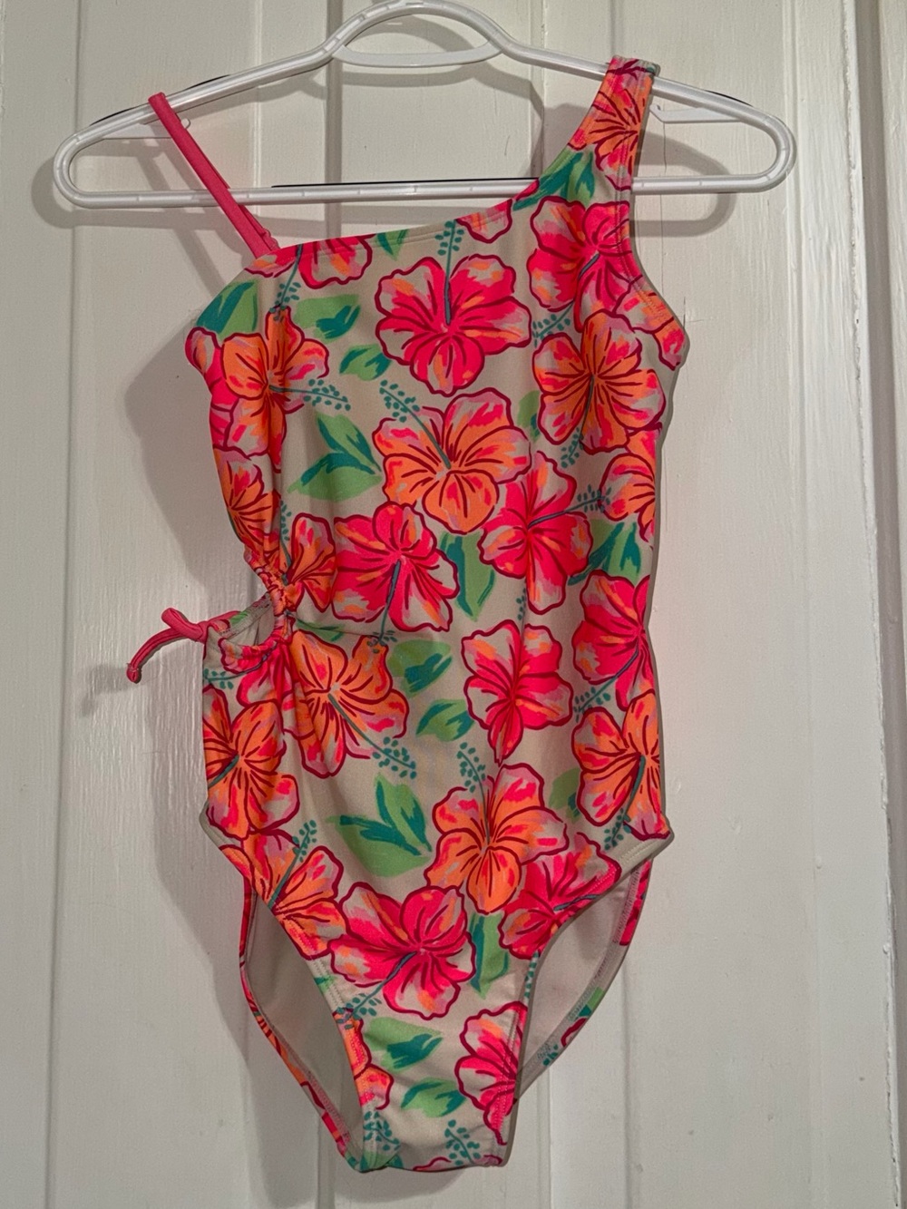 Girls size large 10/12 swimsuit One-Shoulder Floral Swim Suit